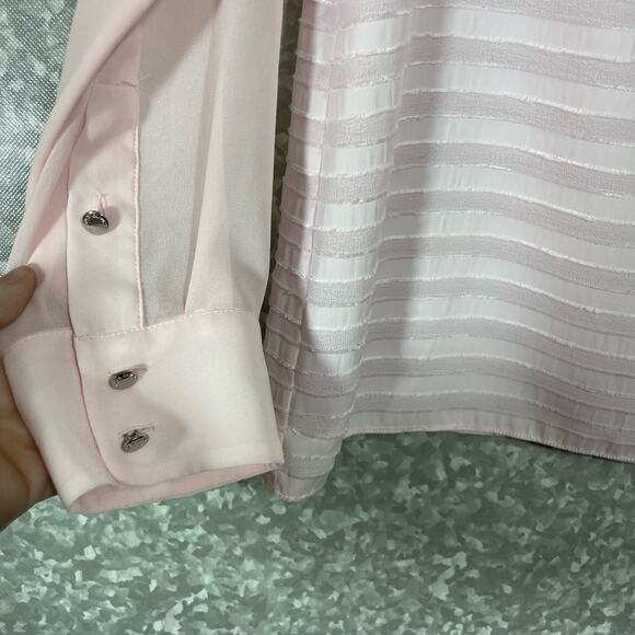 Vince Camuto Women's Pink Sheer Striped Long Sleeve Blouse - Size Medium - Corp - Picture 3 of 6